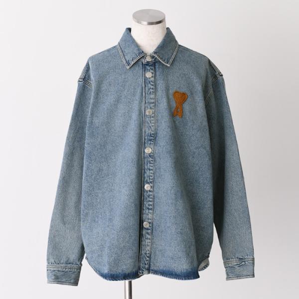 AMI PARIS アミパリス シャツ トップス Ami De Coeur ウォッシュドデニム オーバーシャツ UJK897 DE0046 メンズ ユニセックス ブルー