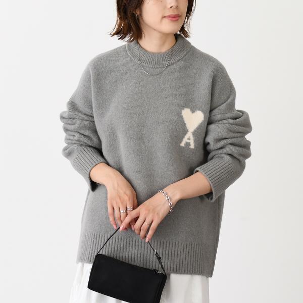 24AW【新品未使用】ami paris AMI DE COEUR アルパカ グレー アルパカ Ami De Coeur カーディガン グレー/オフ