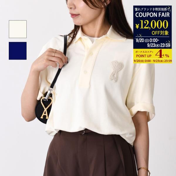 AMI PARIS アミパリス ポロシャツ トップス スーパーライト コットンピケ ニットパッチ UPL428JE0221 レディース ユニセックス ホワイト アイボリー