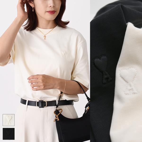 AMI PARIS アミパリス Tシャツ Ami de Coeur UTS341 726 レディース ユニセックス ヘビーコットンジャージー ボクシーフィット ブラック ベージュ アイボリー