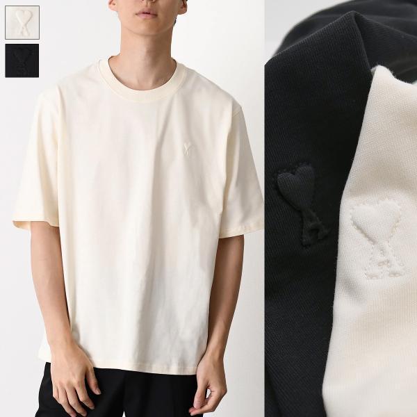 AMI PARIS アミパリス Tシャツ Ami de Coeur UTS341 726 メンズ ユニセックス ヘビーコットンジャージー 半袖 クルーネック ブラック ベージュ アイボリー