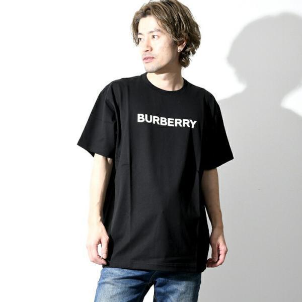 BURBERRY バーバリー Tシャツ ロゴT プリント トップス 8055307 コットン オーバーサイズメンズ BLACK ブラック 黒 半袖  ロゴ 人気