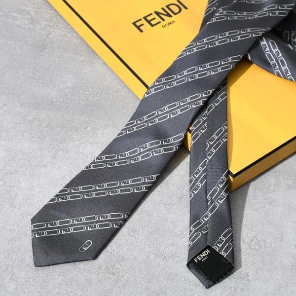 品質が完璧 良品✨FENDI ネクタイ フェンディ ロゴ 黒 黄色 シルク