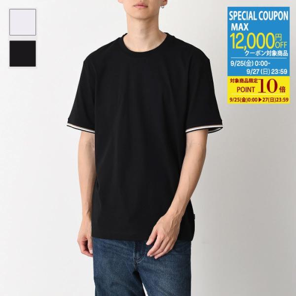 HUGO BOSS ヒューゴボス Tシャツ トップス コットンジャージー シグネチャーストライプカフ 50501097 メンズ ホワイト ブラック コットン