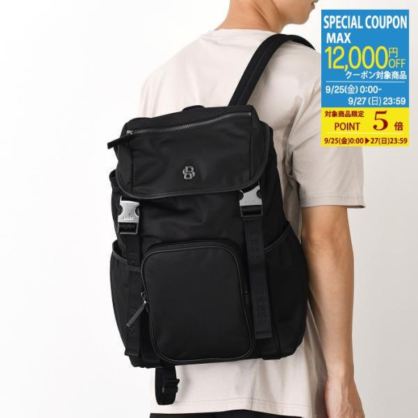 HUGO BOSS ヒューゴボス バックパック リュック DOUBLE Bモノグラム フラップ 50558287 メンズ ブラック ナイロン シンプル 大容量 通勤 通学 A4収納可能 旅行