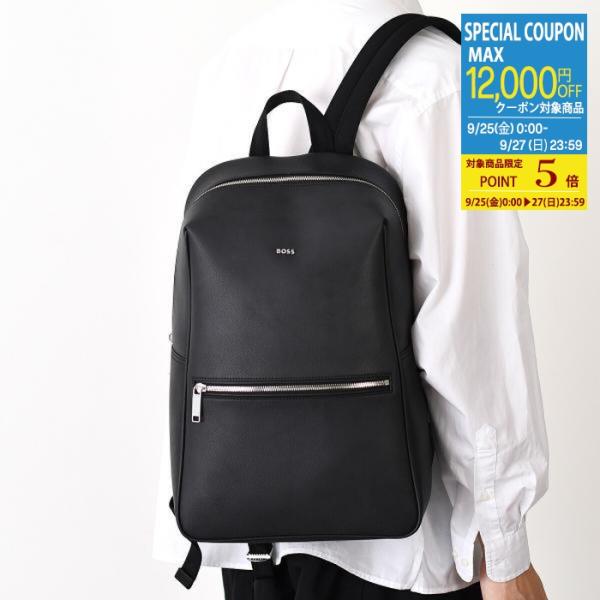 【ラスト1点】HUGO BOSS ヒューゴボス リュック バックパック DAXTER 50558429 メンズ ブラック エコレザー シボ加工 大容量 A4収納可能 通勤 通学 黒