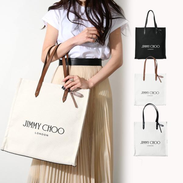 JIMMY CHOO ジミーチュウ トートバッグ キャンバス ロゴ レザー A4収納