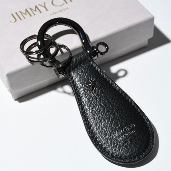 JIMMY CHOO ジミーチュウ キーリング キーホルダー Warren カーフレザー キーチャーム WARRENGRC メンズ BLACK  ブラック 黒 ロゴ 星 カーフレザー シンプル 人気
