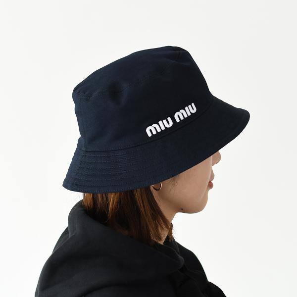 レシート有　miu miu　バケットハット　バケハ　黒 miu MIU ミュウミュウ バケットハット 帽子 5HC196 2DXI