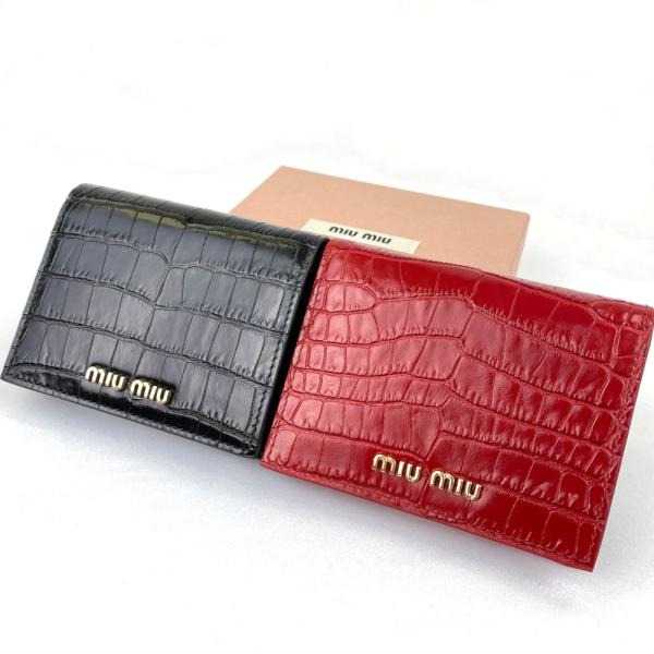 MIU MIU ミュウミュウ 二つ折り 財布 5MV204 クロコ調 コンパクト財布 