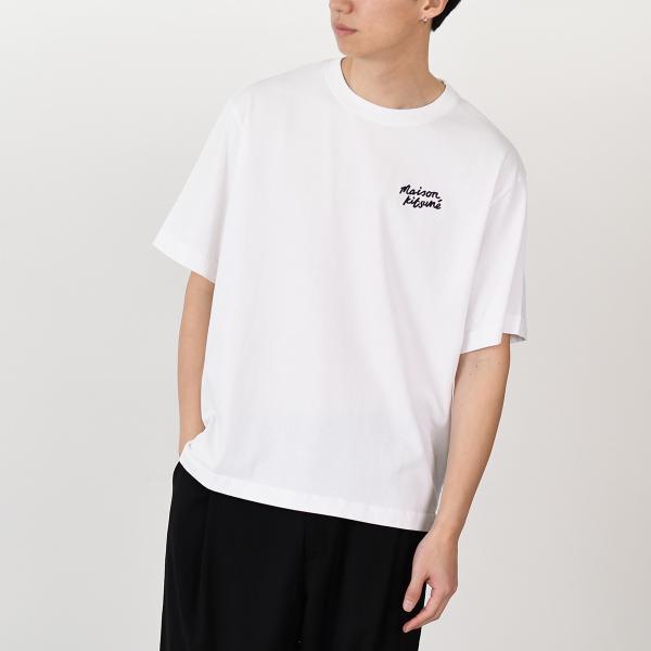 【MAISON KITSUNE】ロゴライティング オーバーサイズTシャツ 白 MAISON KITSUNE ハンドライティング エンブロイダリー オーバー