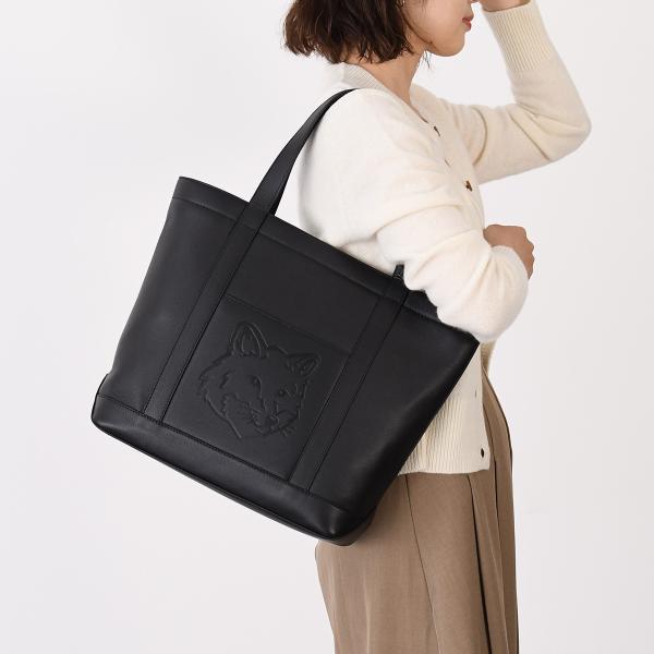 【美品】 メゾン キツネ フォックスヘッド レザー トートバッグ MAISON KITSUNE メゾン キツネ バッグ 鞄 フォックスヘッド レザー