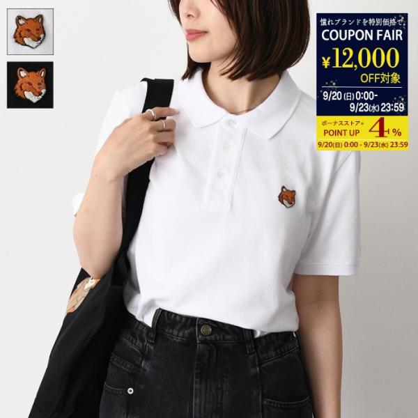 MAISON KITSUNE メゾン キツネ ポロシャツ トップス フォックスヘッド レギュラー ポロ PM00209 KP0002 レディース ブラック ホワイト