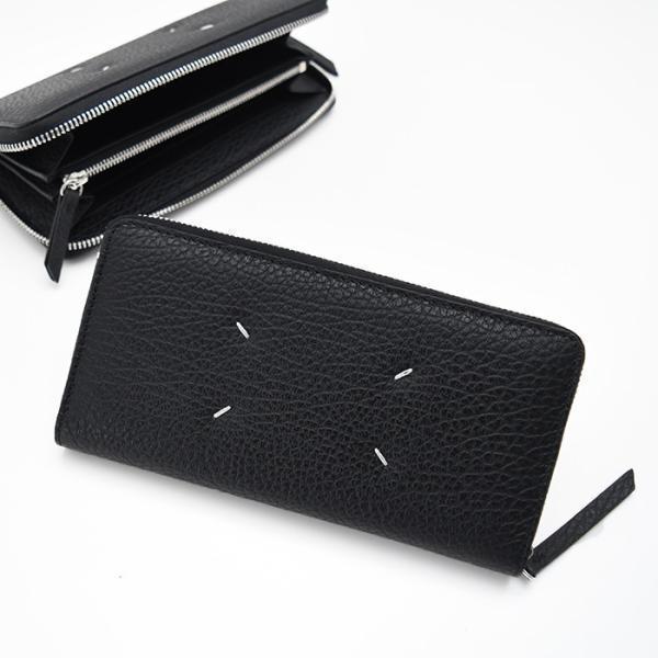 美品 メゾンマルジェラ＊4ステッチ ジップアラウンドウォレット ギャランティ付 メゾンマルジェラ 4ステッチ レザー ラウンドジップウォレット