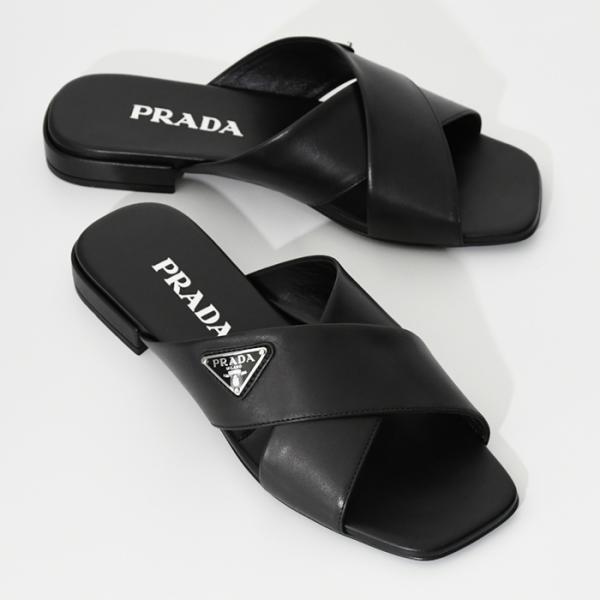 PRADA プラダ サンダル トライアングルロゴスライド 1XX659 07I レディース ブラック 黒 サンダル ミュール レザー 人気 おすすめ