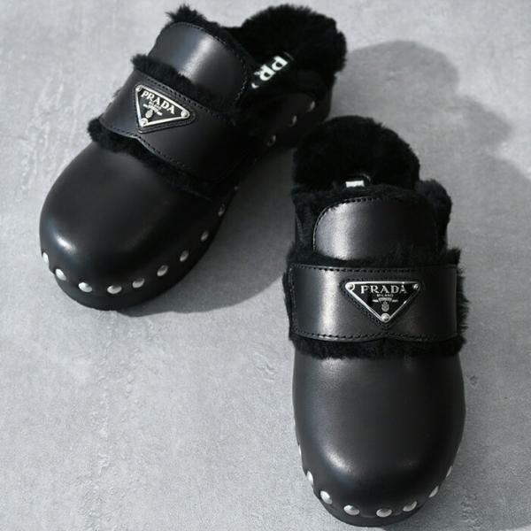 PRADA プラダ 靴 シューズ スムースレザー シアリングクロッグ