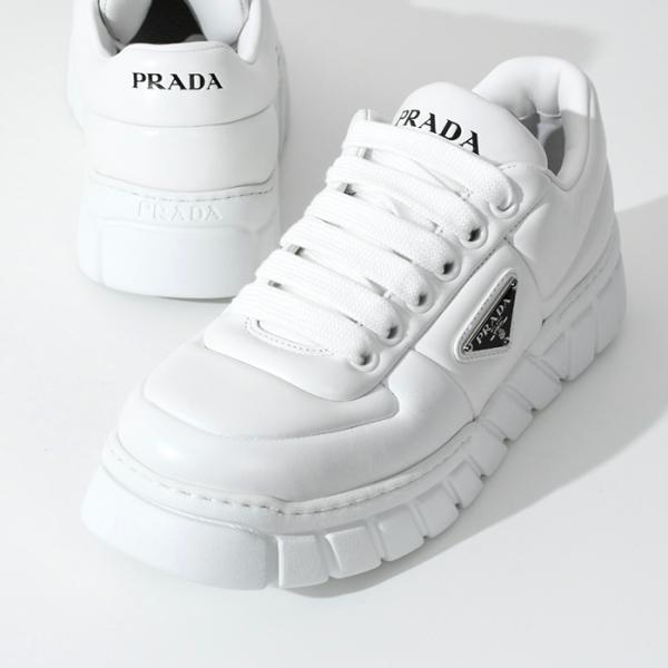 PRADA プラダ 靴 スニーカー シューズ パデッドナッパレザースニーカー 2EE386 2DL8 メンズ ホワイト トライアングルロゴ ロゴ 厚底  ギフト 人気