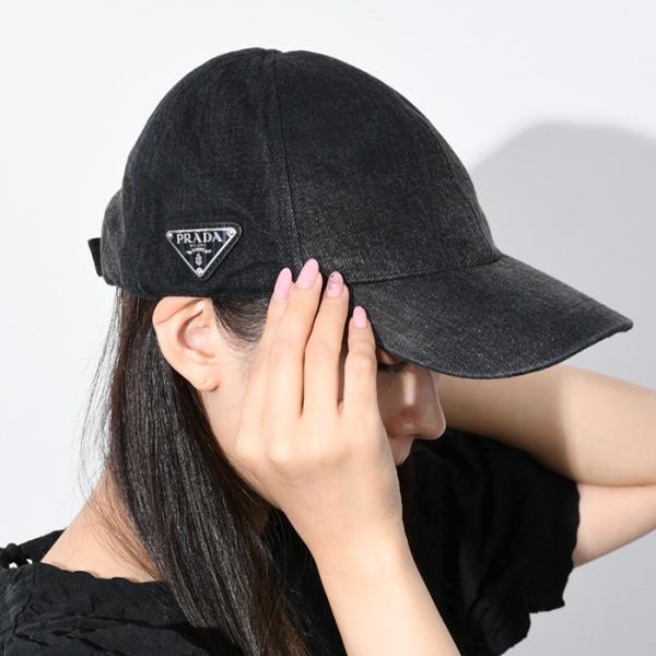 PRADA プラダ キャップ 帽子 デニムベースボールCAP 2HC274 12K8 レディース ユニセックス ブラック 黒 デニム ダメージ加工 人気