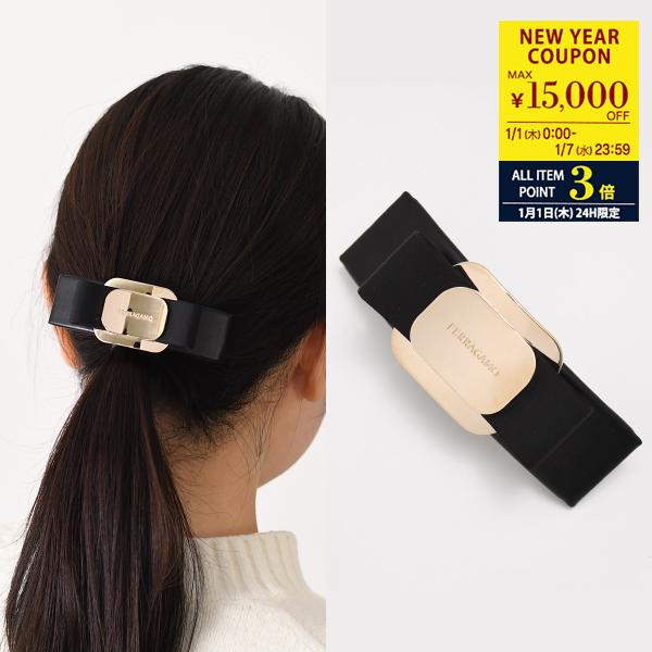 FERRAGAMO フェラガモ アクセサリー リボンバレッタ 340421 771551 レディース ブラック ゴールド ヘアアクセサリー