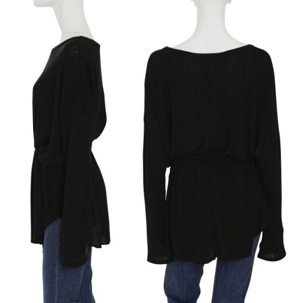 UNGRID アングリッド ウエストギャザーテレコデザインロングスリーブTee 111852755201