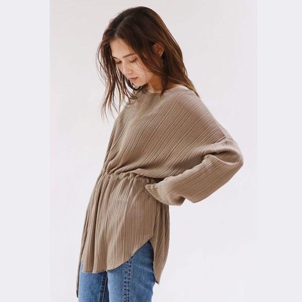 UNGRID アングリッド ウエストギャザーテレコデザインロングスリーブTee 111852755201