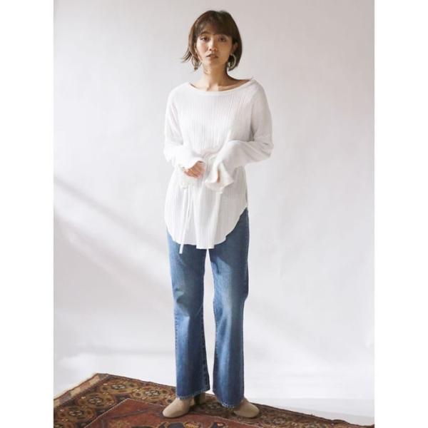 UNGRID アングリッド ウエストギャザーテレコデザインロングスリーブTee 111852755201