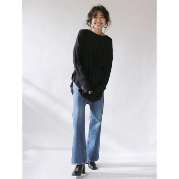 UNGRID アングリッド ウエストギャザーテレコデザインロングスリーブTee 111852755201