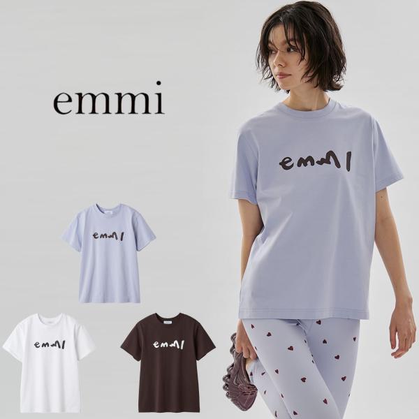 emmi atelier】和紙混emmiロゴT-shirts ネイビー emmi（エミ）の「【emmi atelier】和紙混emmiロゴT-shirts（Tシャツ