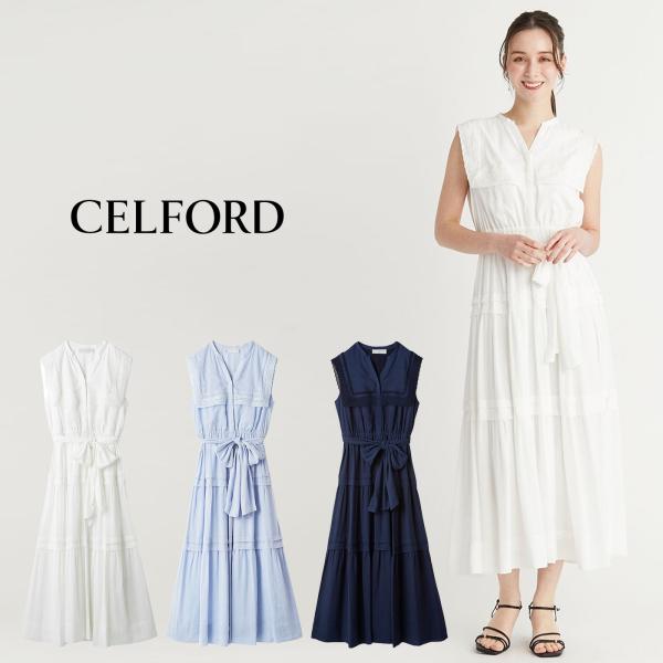misaki 新品✨CELFORD レース切替ノースリーブワンピース36
