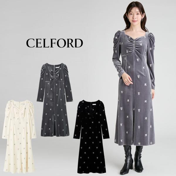 CELFORD（セルフォード） 花柄刺繍ベロアワンピース cwfo255057