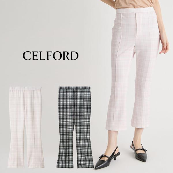CELFORD（セルフォード） チェック柄ストレッチフレアカプリパンツ