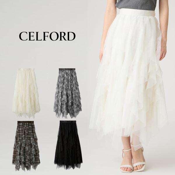 【セット】CELFORD セルフォード　花柄リボン付きブラウス　スカート CELFORD（セルフォード） (予約) 洗える チュールラッフルスカート