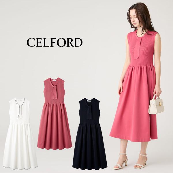 CELFORD（セルフォード） 洗える ノースリボウタイニットワンピース