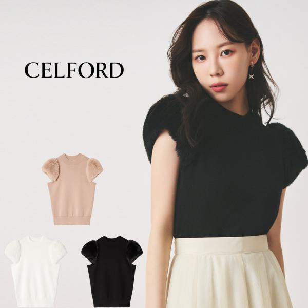 【♡】CELFORD ブラック シルクブレンドショートファースリーブニット selectshopmu_cwnt254045