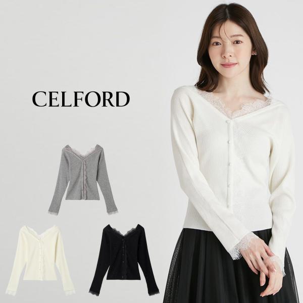 セルフォード トップス完売品 CELFORD（セルフォード） レーストリムニットプルオーバー cwnt254146