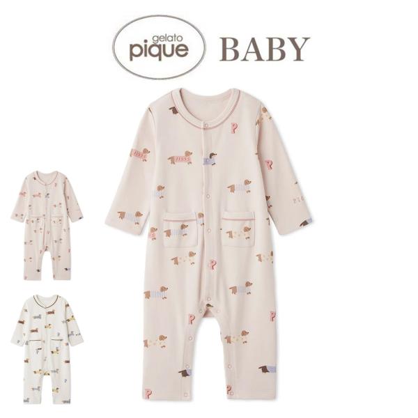 gelato pique BABY (ジェラートピケ ベビー)ダックスフンド柄ロンパース pbco255755■素　材■本体:綿96%、ポリウレタン4%■サイズ■70：着丈52.3cm バスト57cm 袖丈23cm 肩幅20.5cm 裾幅1...