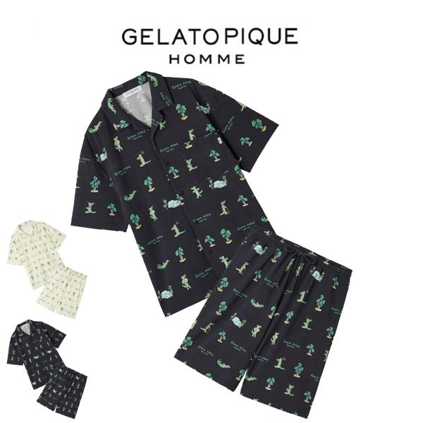 SALE10%OFF ジェラートピケ オム 接触冷感 ワニ柄プリントシャツ&ハーフパンツセット phct252959set phcp252913 ジェラピケ ルームウェア gelato pique（ジェラートピケ） SALE10%OFF オム 接触冷感 ワニ柄