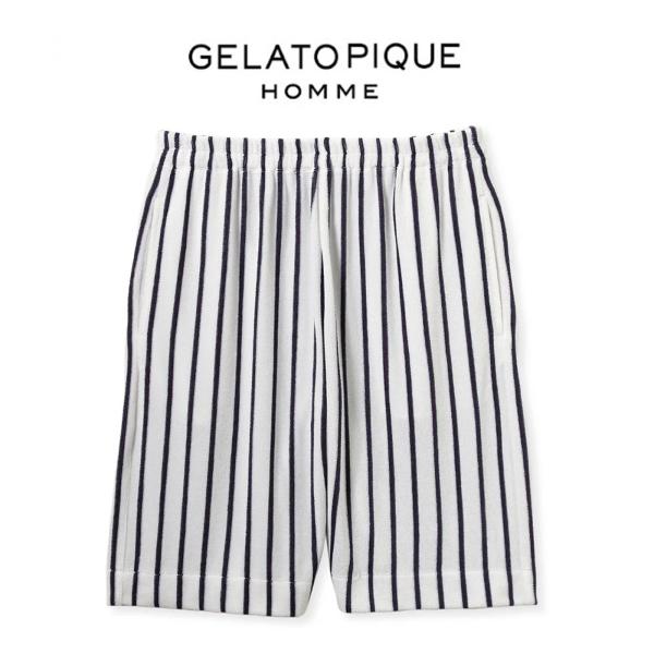 ジェラートピケ 触感冷感 セットアップ 長袖パーカー ハーフパンツ L 新品 gelato pique ジェラートピケ オム 接触冷感 ストライプパイル