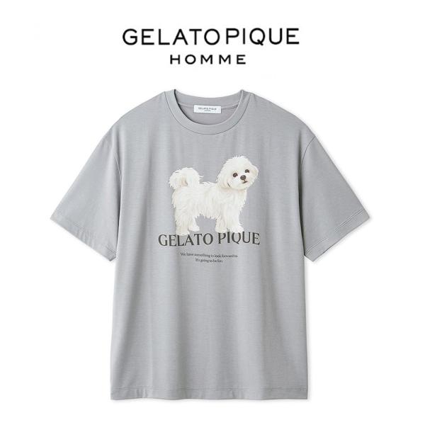 ジェラートピケ オム お散歩ドッグワンポイントTシャツ pmct264969 メンズ 接触冷感 ジェラピケ パジャマ 部屋着 ルームウェア 犬柄 GELATO PIQUE HOMME