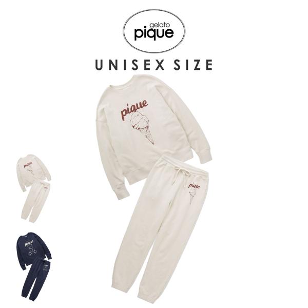 ジェラートピケ 裏起毛 プルオーバー&ロングパンツ 裏毛上下セット スウェット gelato pique ジェラートピケ UNISEX 裏毛ワンポイントプル