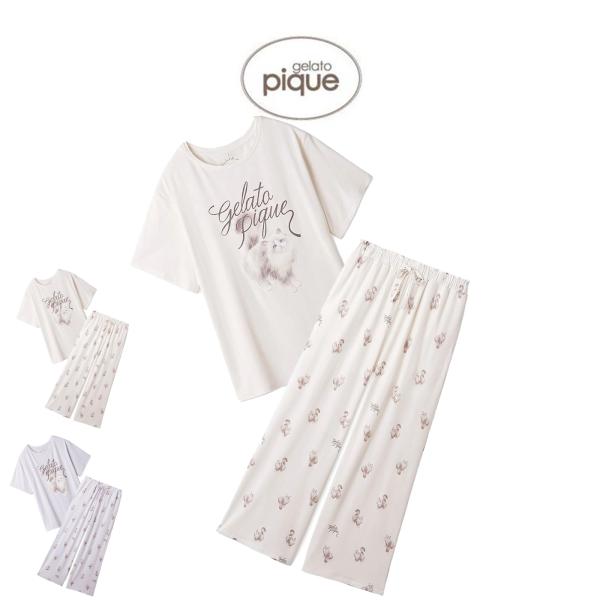 gelato pique ジェラートピケ CAT柄ワンポイントTシャツ&ロング