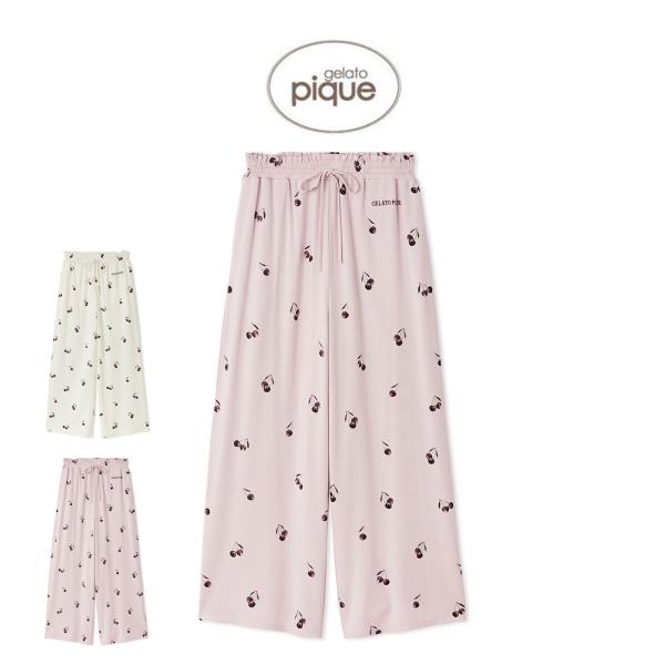 gelato pique（ジェラートピケ） 接触冷感 チェリー柄ロングパンツ