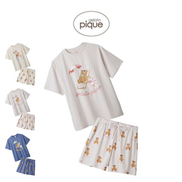 サンリオ✖️gelato pique Tシャツ、ショートパンツ上下セット gelato pique（ジェラートピケ） 接触冷感 サマーベア柄ワンポイントT