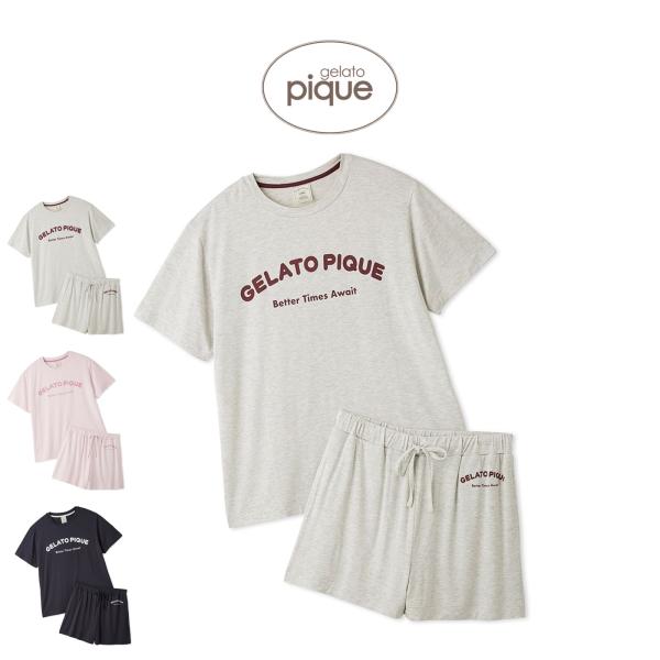 ジェラートピケ 接触冷感 カジュアルレーヨンロゴTシャツ&ショートパンツセット pwct264201 ジェラピケ パジャマ ルームウェア gelato pique