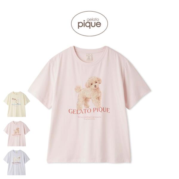 ジェラートピケ 接触冷感 UVカット お散歩ドッグワンポイントTシャツ pwct264302 ジェラピケ パジャマ ルームウェア