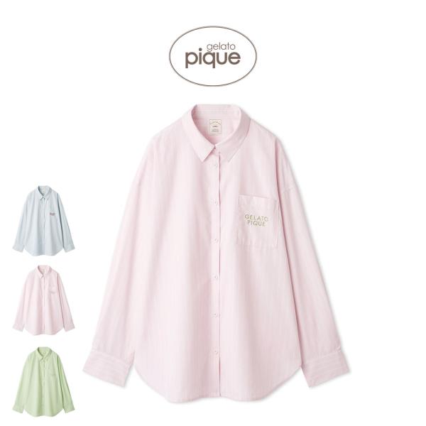 【新品未使用】gelato pique ラベンダー ストライプ ルームウェア上下 gelato pique（ジェラートピケ） UVカット ストライプシャツ