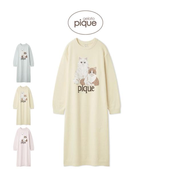 gelato pique ジェラートピケエアリーモコキャットジャガードワンピース pwno261036■詳　細■【春らしい華やかカラーの猫ジャガードワンピース】【Design/Styling】春の訪れを感じさせる、明るいピケカラーをまとった...