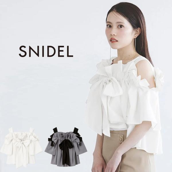 完売品 snidel スナイデル リボン ディティール ブラウス トップス F SNIDEL リボンディティールブラウス・ ネイビー×レッド