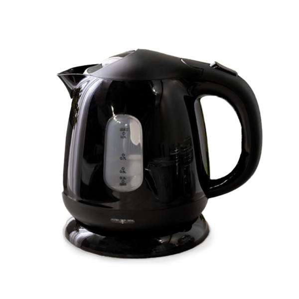 他サイト： ヒロコーポレーション ヒロ・コーポレーション コンパクトケトル 中身が見やすい 電気ケトル 付き 空焚き防止機能付き ブラック HKT-100の商品画像