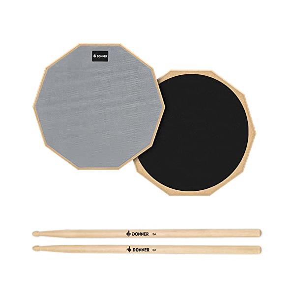 他サイト： Donner ドラム練習パッド ドラム消音パッド ゴム製 スネア 練習用パッド 打楽器 ドラムスティック付 (8インチ)の商品画像